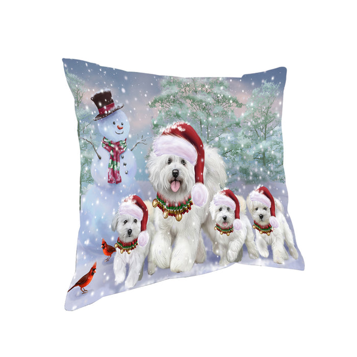 Christmas Running Family Bichon Frise Dogs Pillow PIL83656
