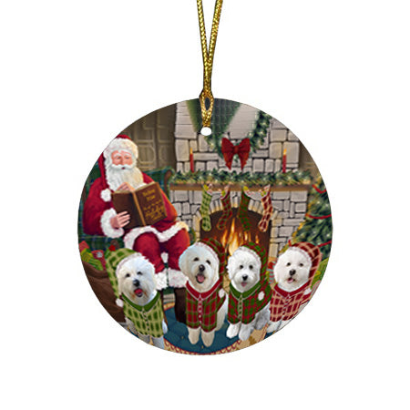 Christmas Cozy Holiday Tails Bichon Frises Dog Round Flat Christmas Ornament RFPOR55457