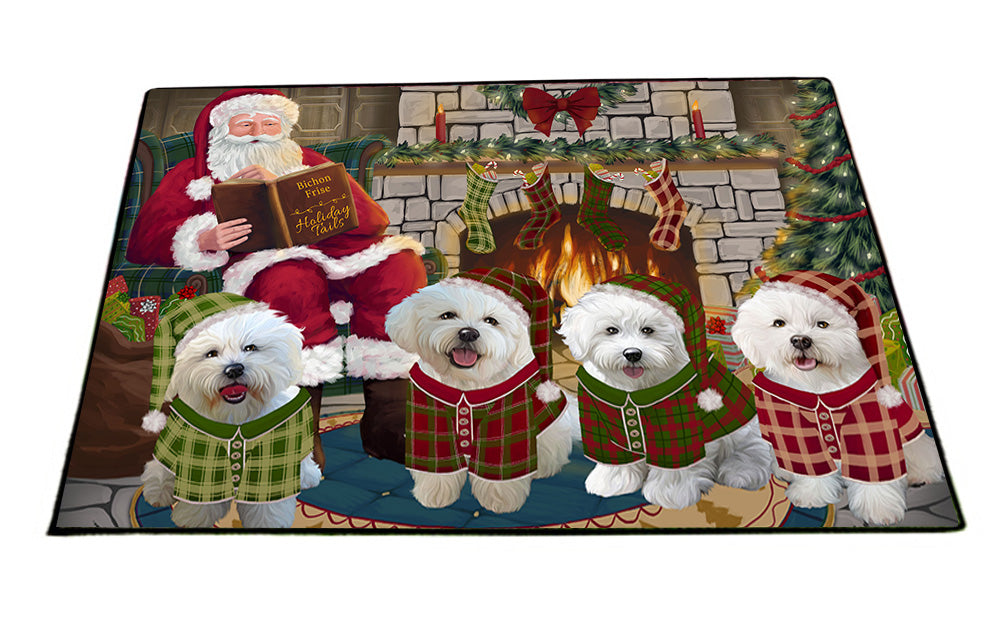 Christmas Cozy Holiday Tails Bichon Frises Dog Floormat FLMS52590
