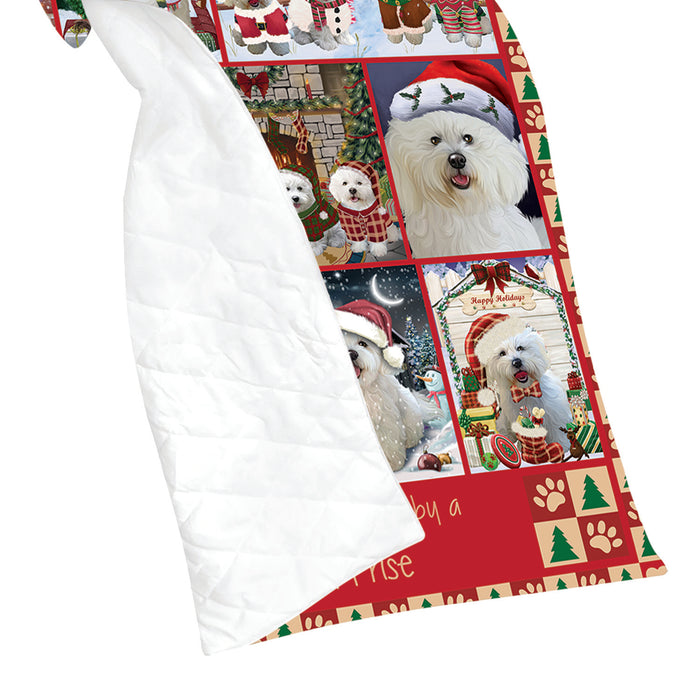 Love is Being Owned Christmas Bichon Frise Dogs Quilt