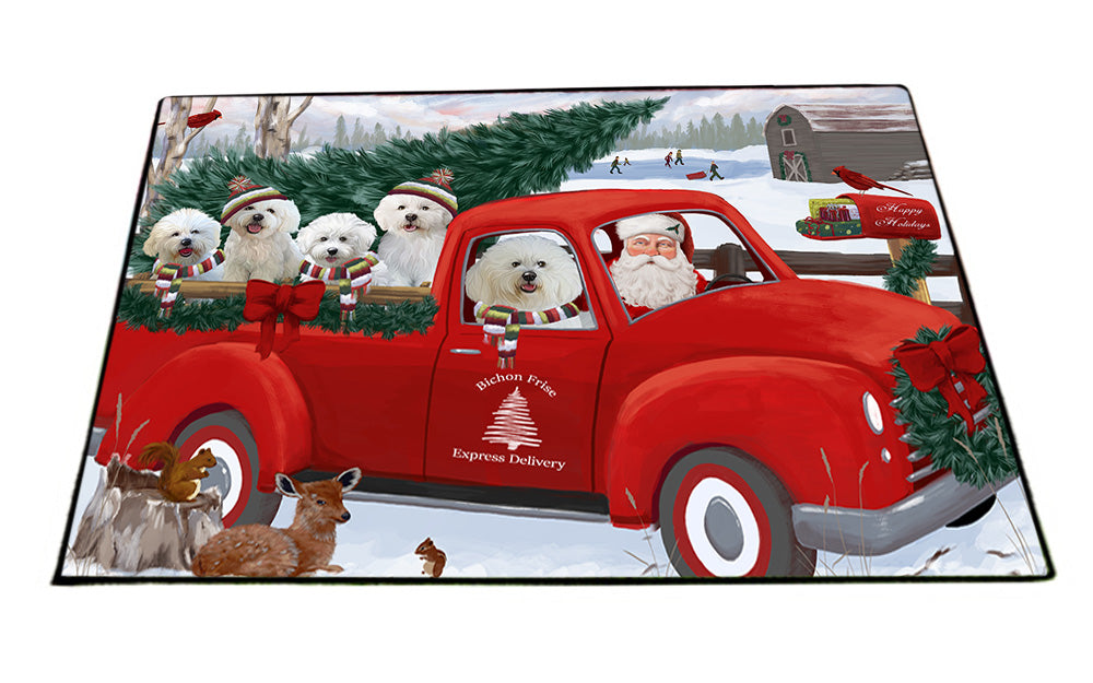 Christmas Santa Express Delivery Bichon Frises Dog Family Floormat FLMS52323