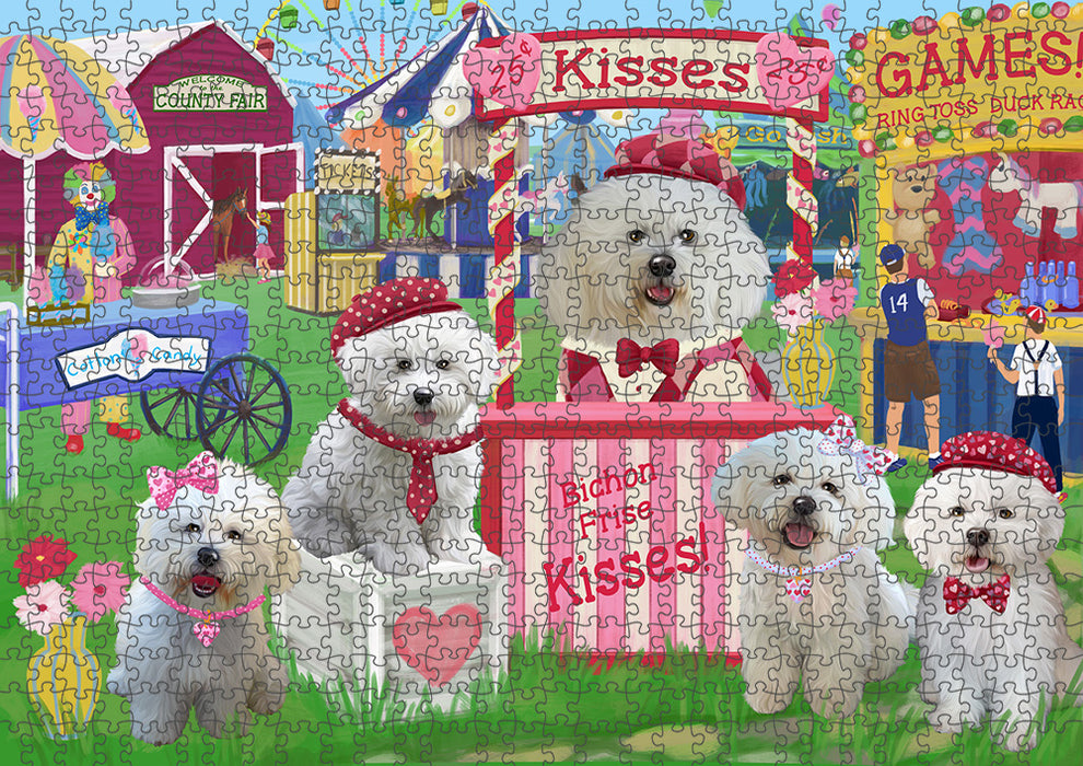 Carnival Kissing Booth Bichon Frises Dog Puzzle with Photo Tin PUZL91344