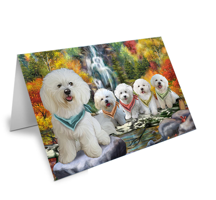 Scenic Waterfall Bichon Frises Dog Handmade Artwork Assorted Pets Greeting Cards and Note Cards with Envelopes for All Occasions and Holiday Seasons GCD53126