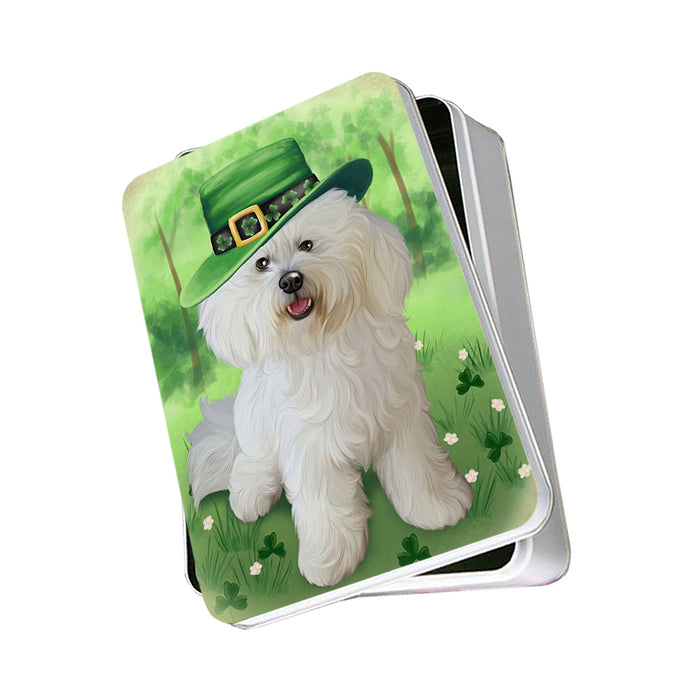 St. Patricks Day Irish Portrait Bichon Frise Dog Photo Storage Tin PITN49324