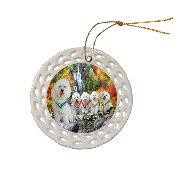 Scenic Waterfall Bichon Frises Dog Ceramic Doily Ornament DPOR49699