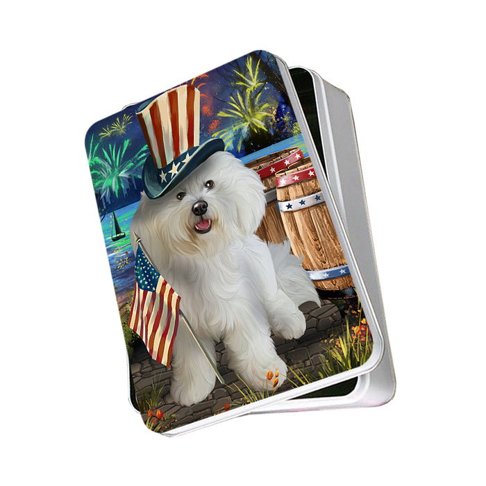 4th of July Independence Day Fireworks Bichon Frise Dog at the Lake Photo Storage Tin PITN50927