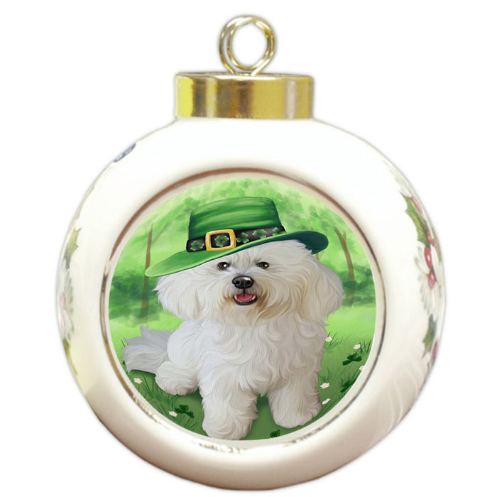 St. Patricks Day Irish Portrait Bichon Frise Dog Round Ball Christmas Ornament RBPOR49324