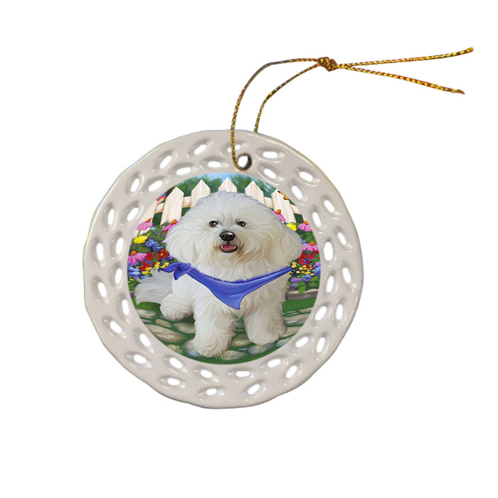 Spring Floral Bichon Frise Dog Ceramic Doily Ornament DPOR49792