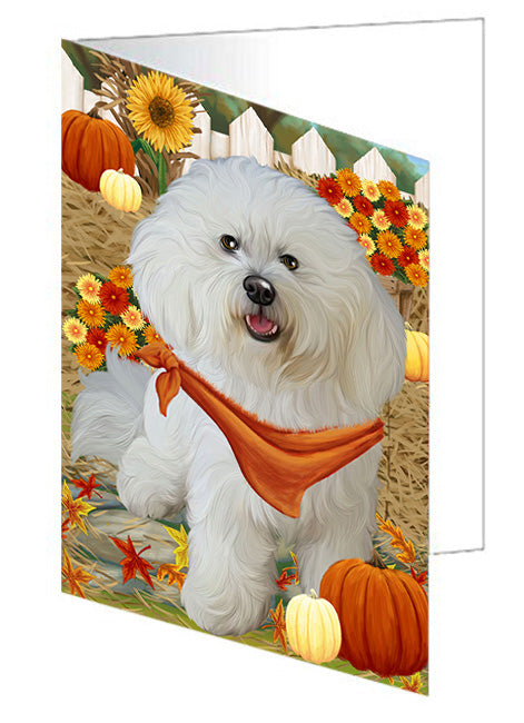 Fall Autumn Greeting Bichon Frise Dog with Pumpkins Handmade Artwork Assorted Pets Greeting Cards and Note Cards with Envelopes for All Occasions and Holiday Seasons GCD56090