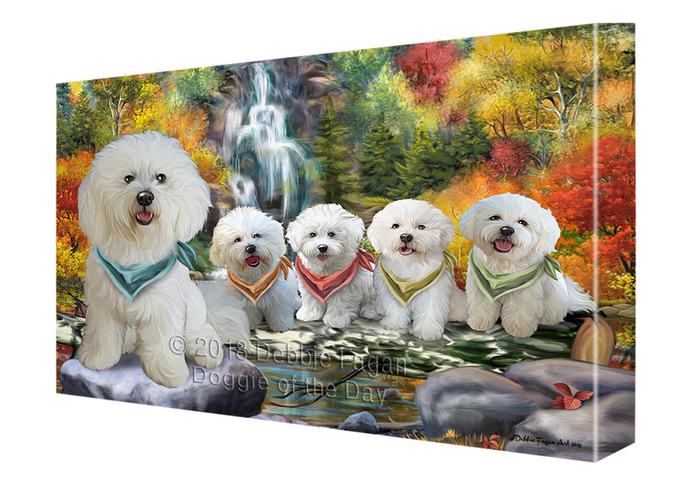 Scenic Waterfall Bichon Frises Dog Canvas Wall Art CVS63043