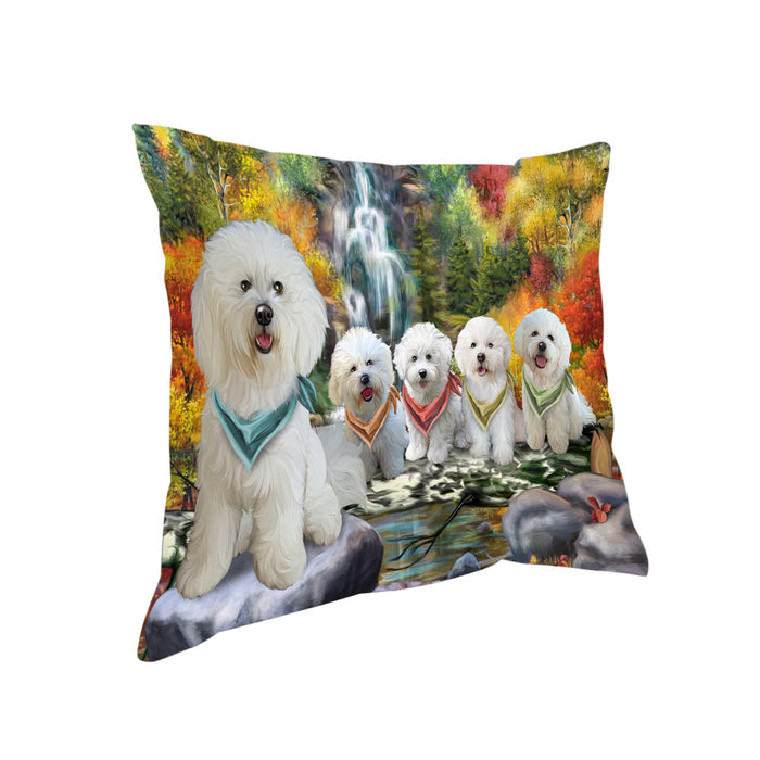 Scenic Waterfall Bichon Frises Dog Pillow PIL54652