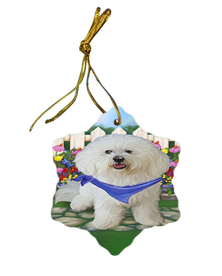 Spring Floral Bichon Frise Dog Star Porcelain Ornament SPOR49784
