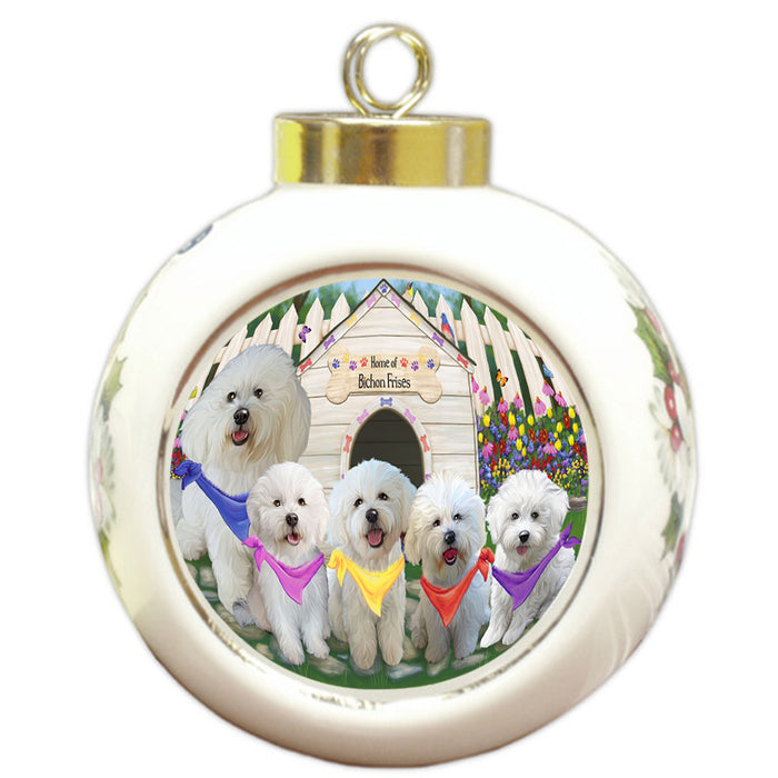 Spring Dog House Bichon Frises Dog Round Ball Christmas Ornament RBPOR49793