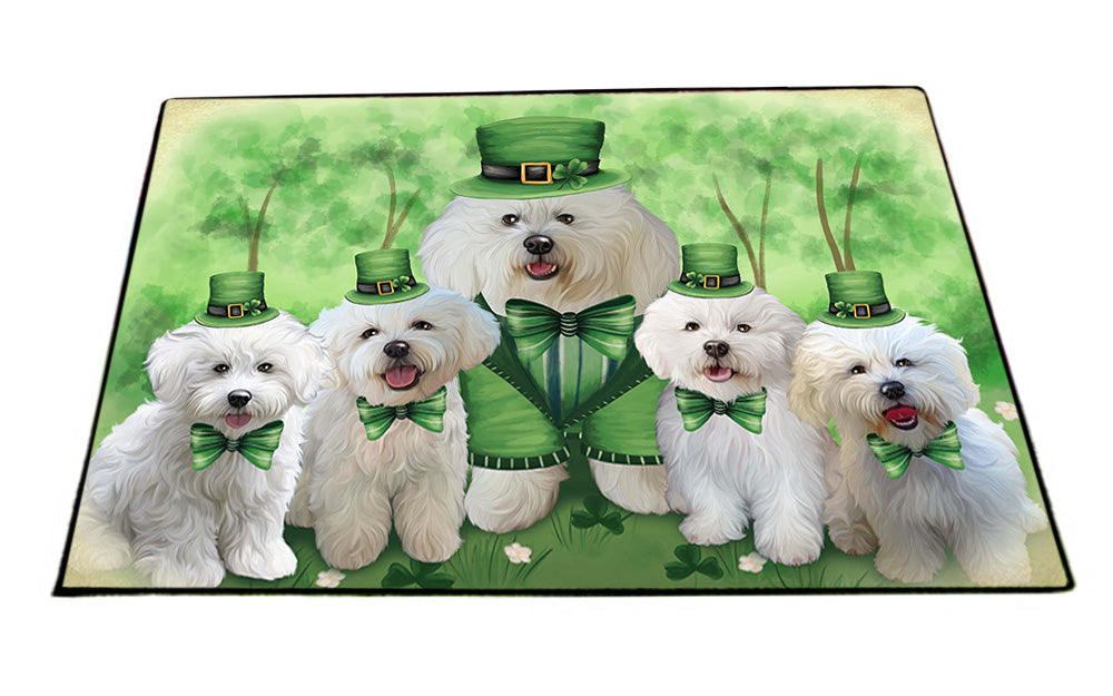 St. Patricks Day Irish Family Portrait Bichon Frises Dog Floormat FLMS49710