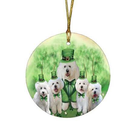 St. Patricks Day Irish Family Portrait Bichon Frises Dog Round Flat Christmas Ornament RFPOR49316