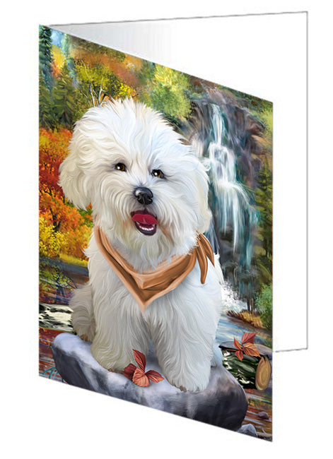 Scenic Waterfall Bichon Frise Dog Handmade Artwork Assorted Pets Greeting Cards and Note Cards with Envelopes for All Occasions and Holiday Seasons GCD53129