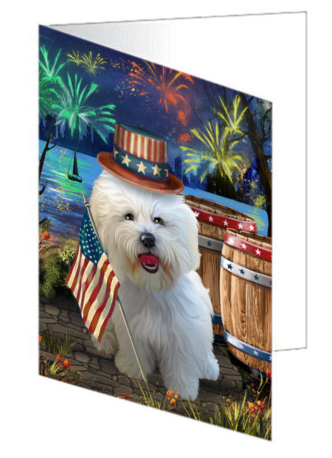 4th of July Independence Day Fireworks Bichon Frise Dog at the Lake Handmade Artwork Assorted Pets Greeting Cards and Note Cards with Envelopes for All Occasions and Holiday Seasons GCD56813