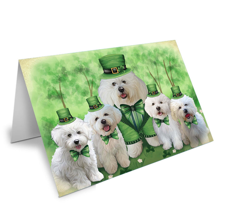 St. Patricks Day Irish Family Portrait Bichon Frises Dog Handmade Artwork Assorted Pets Greeting Cards and Note Cards with Envelopes for All Occasions and Holiday Seasons GCD52004