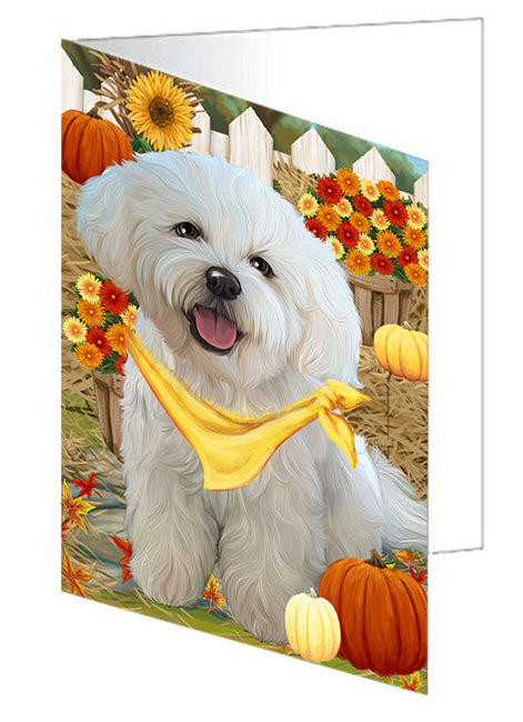 Fall Autumn Greeting Bichon Frise Dog with Pumpkins Handmade Artwork Assorted Pets Greeting Cards and Note Cards with Envelopes for All Occasions and Holiday Seasons GCD56093