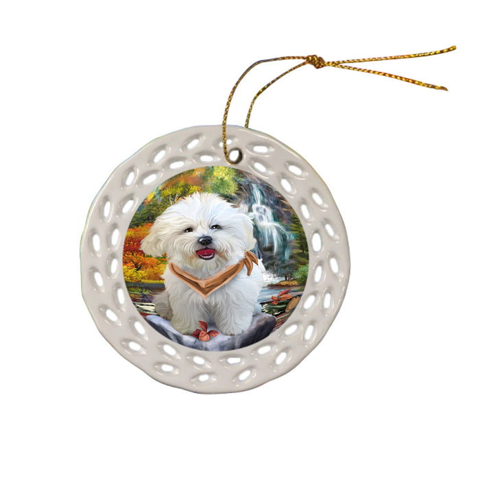 Scenic Waterfall Bichon Frise Dog Ceramic Doily Ornament DPOR49700