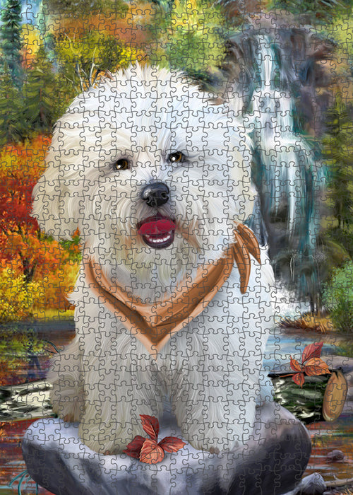 Scenic Waterfall Bichon Frise Dog Puzzle with Photo Tin PUZL52806