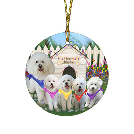 Spring Dog House Bichon Frises Dog Round Flat Christmas Ornament RFPOR49784