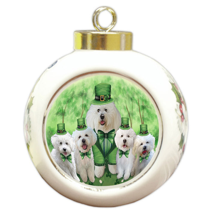 St. Patricks Day Irish Family Portrait Bichon Frises Dog Round Ball Christmas Ornament RBPOR49325