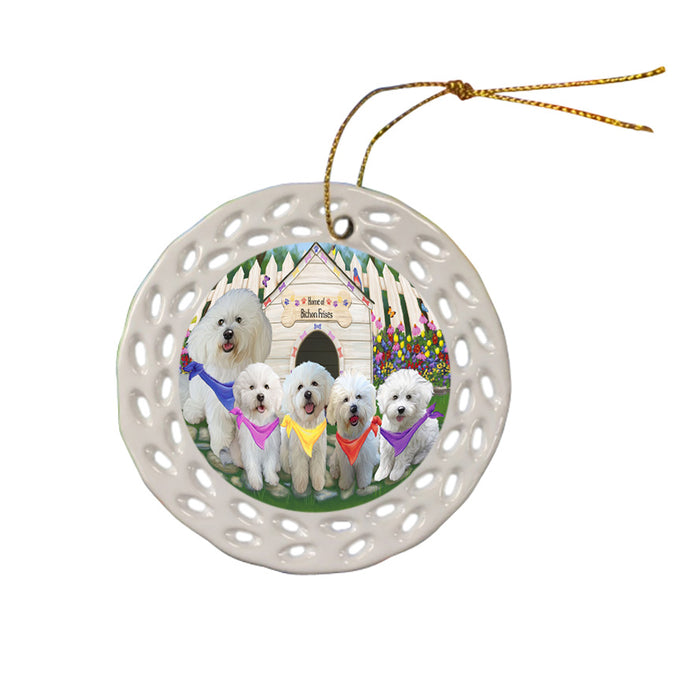 Spring Dog House Bichon Frises Dog Ceramic Doily Ornament DPOR49793