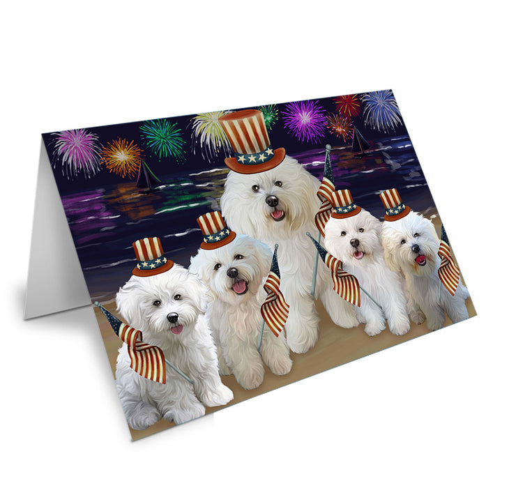 4th of July Independence Day Firework Bichon Frises Dog Handmade Artwork Assorted Pets Greeting Cards and Note Cards with Envelopes for All Occasions and Holiday Seasons GCD52847