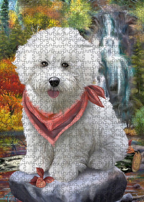 Scenic Waterfall Bichon Frise Dog Puzzle with Photo Tin PUZL52809