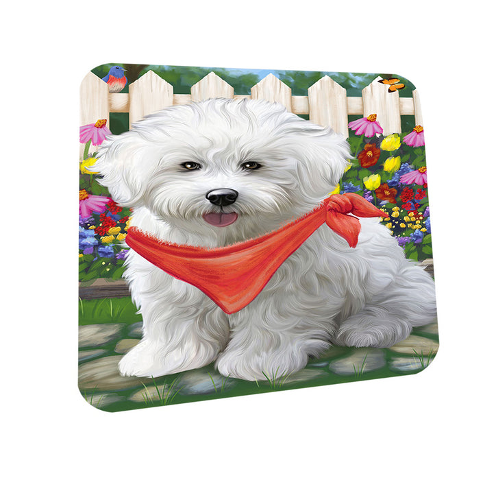 Spring Floral Bichon Frise Dog Coasters Set of 4 CST49753