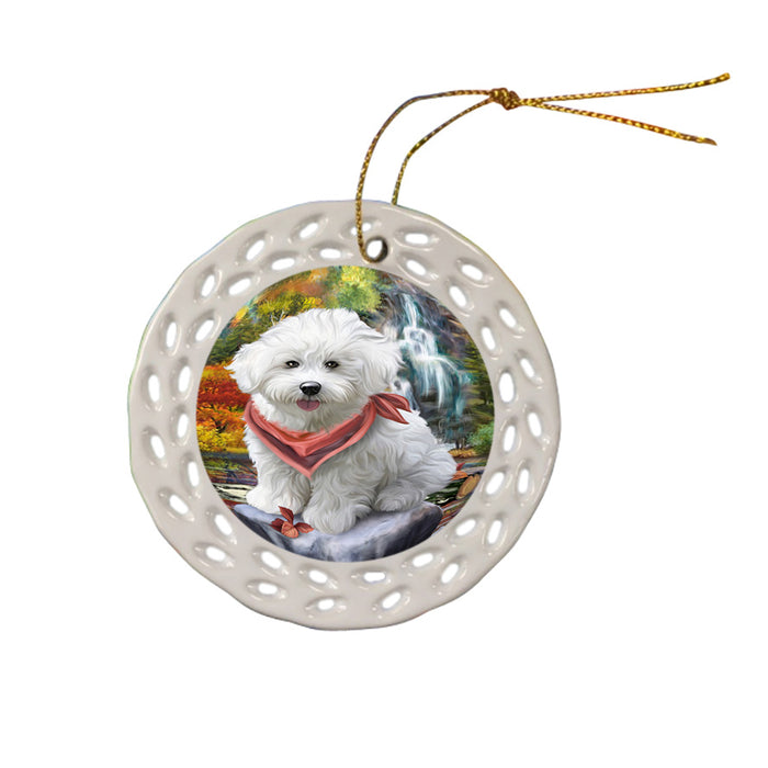 Scenic Waterfall Bichon Frise Dog Ceramic Doily Ornament DPOR49701