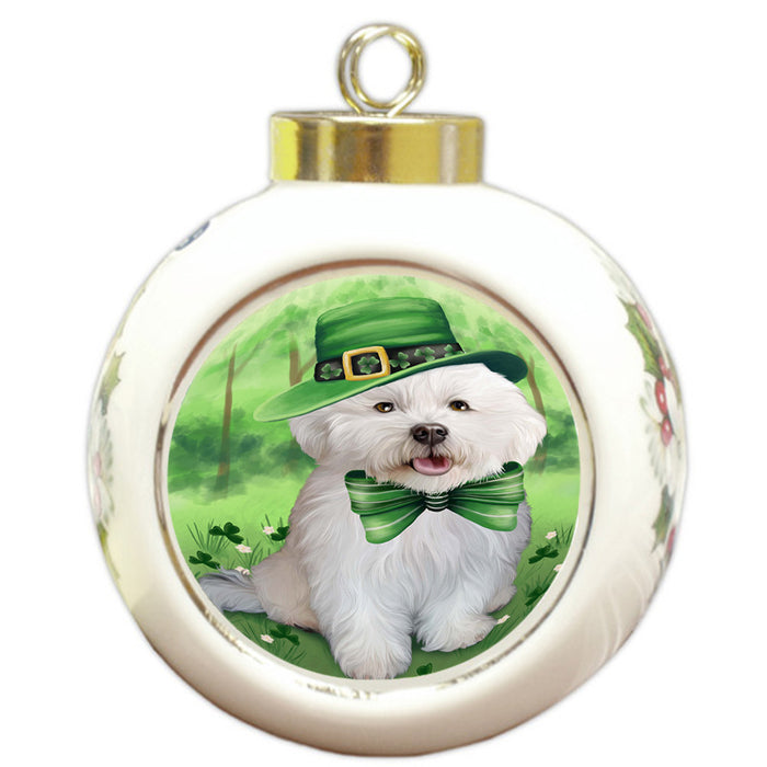 St. Patricks Day Irish Portrait Bichon Frise Dog Round Ball Christmas Ornament RBPOR49326