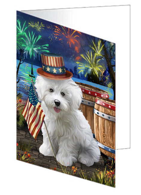 4th of July Independence Day Fireworks Bichon Frise Dog at the Lake Handmade Artwork Assorted Pets Greeting Cards and Note Cards with Envelopes for All Occasions and Holiday Seasons GCD56816