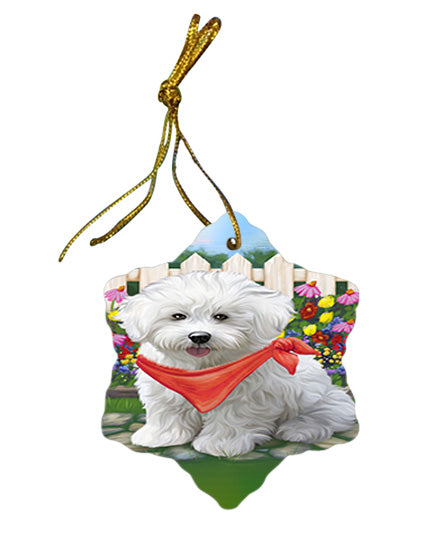 Spring Floral Bichon Frise Dog Star Porcelain Ornament SPOR49786