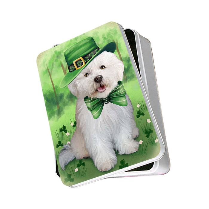 St. Patricks Day Irish Portrait Bichon Frise Dog Photo Storage Tin PITN49326
