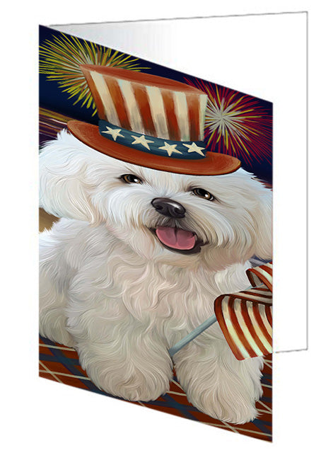 4th of July Independence Day Firework Bichon Frise Dog Handmade Artwork Assorted Pets Greeting Cards and Note Cards with Envelopes for All Occasions and Holiday Seasons GCD52850