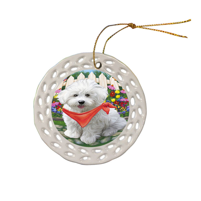 Spring Floral Bichon Frise Dog Ceramic Doily Ornament DPOR49794