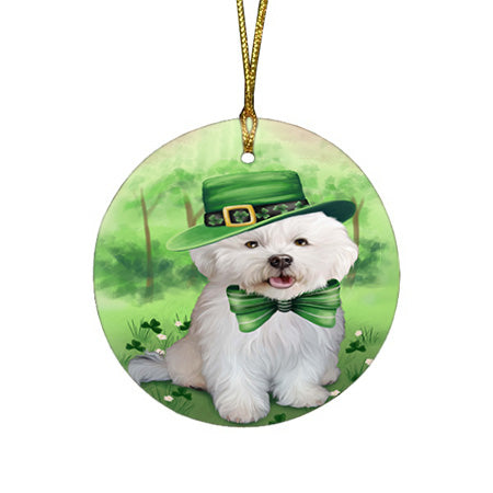 St. Patricks Day Irish Portrait Bichon Frise Dog Round Flat Christmas Ornament RFPOR49317