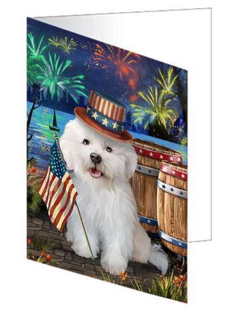 4th of July Independence Day Fireworks Bichon Frise Dog at the Lake Handmade Artwork Assorted Pets Greeting Cards and Note Cards with Envelopes for All Occasions and Holiday Seasons GCD56819