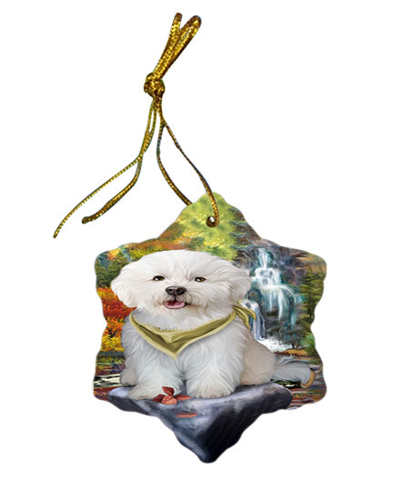 Scenic Waterfall Bichon Frise Dog Star Porcelain Ornament SPOR49694
