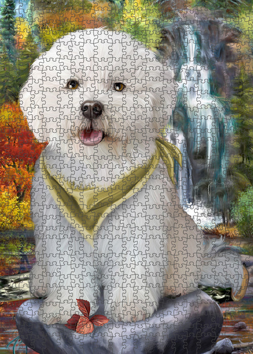 Scenic Waterfall Bichon Frise Dog Puzzle with Photo Tin PUZL52812