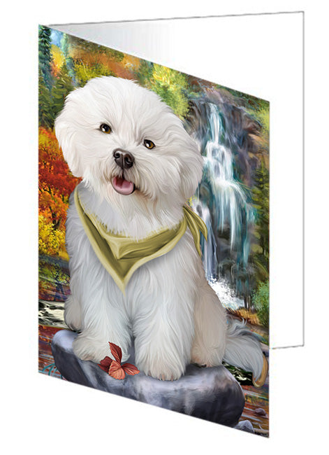 Scenic Waterfall Bichon Frise Dog Handmade Artwork Assorted Pets Greeting Cards and Note Cards with Envelopes for All Occasions and Holiday Seasons GCD53135