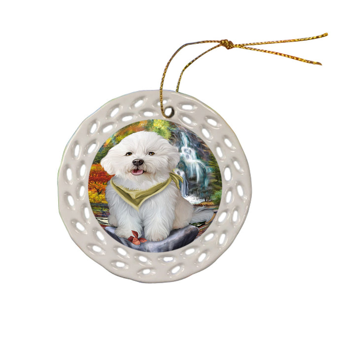 Scenic Waterfall Bichon Frise Dog Ceramic Doily Ornament DPOR49702