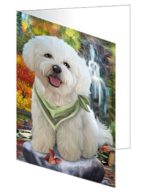 Scenic Waterfall Bichon Frise Dog Handmade Artwork Assorted Pets Greeting Cards and Note Cards with Envelopes for All Occasions and Holiday Seasons GCD53138