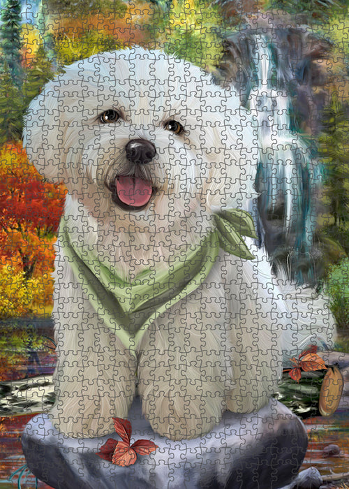 Scenic Waterfall Bichon Frise Dog Puzzle with Photo Tin PUZL52815