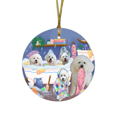 Rub A Dub Dogs In A Tub Bichon Frises Dog Round Flat Christmas Ornament RFPOR57121