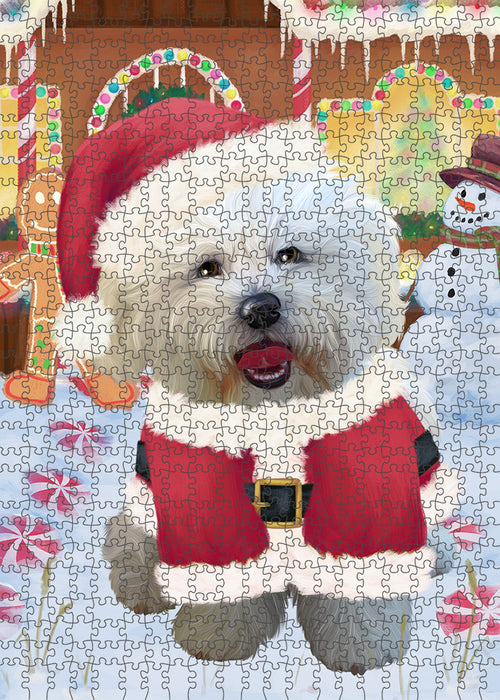 Christmas Gingerbread House Candyfest Bichon Frise Dog Puzzle with Photo Tin PUZL92932