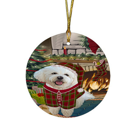 The Stocking was Hung Bichon Frise Dog Round Flat Christmas Ornament RFPOR55568