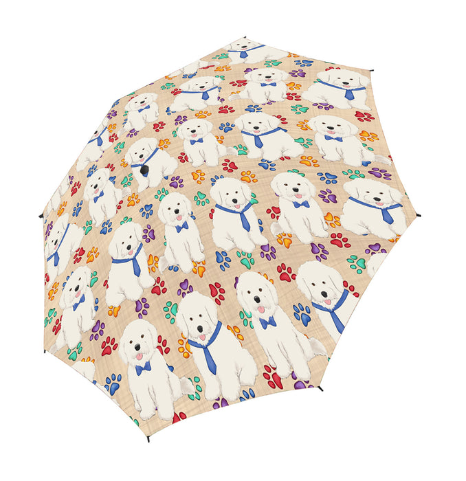 Rainbow Paw Print Bichon Frise Dogs Blue Semi-Automatic Foldable Umbrella